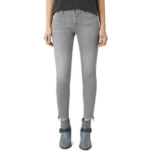 All Saints Mast Zip  Bottom Skinny Jeans Gray Wash